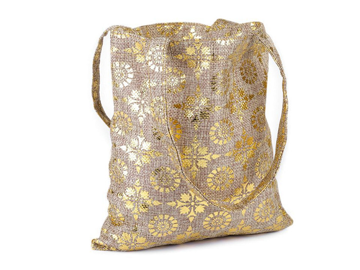 Darčeková taška s ornamentami 20x21,5 cm imitácia juty