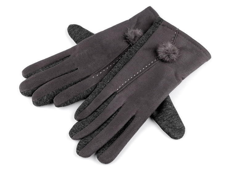 Gants pour femme avec pompon en fourrure