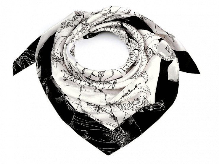 Saténový šátek květy 90x90 cm