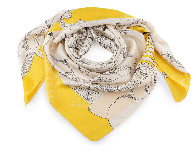 Batic / Eşarfă satinată cu motiv floral, 90x90 cm