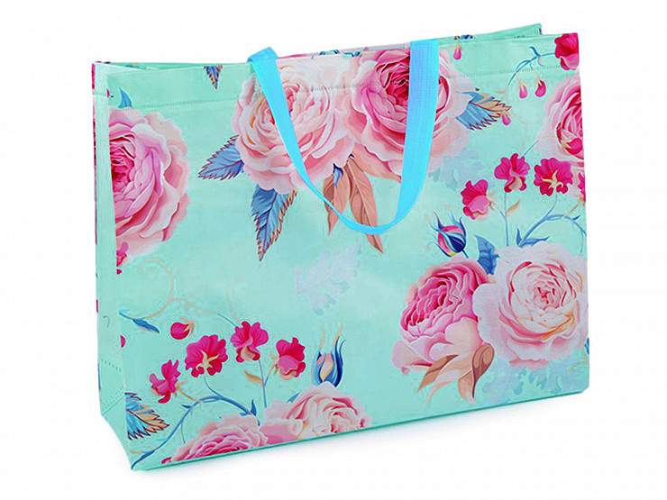 Einkaufstasche mit Rosenblüten, groß 32x42 cm waschbar