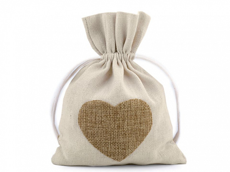 Cotton Drawstring Bag Heart 13x18 cm