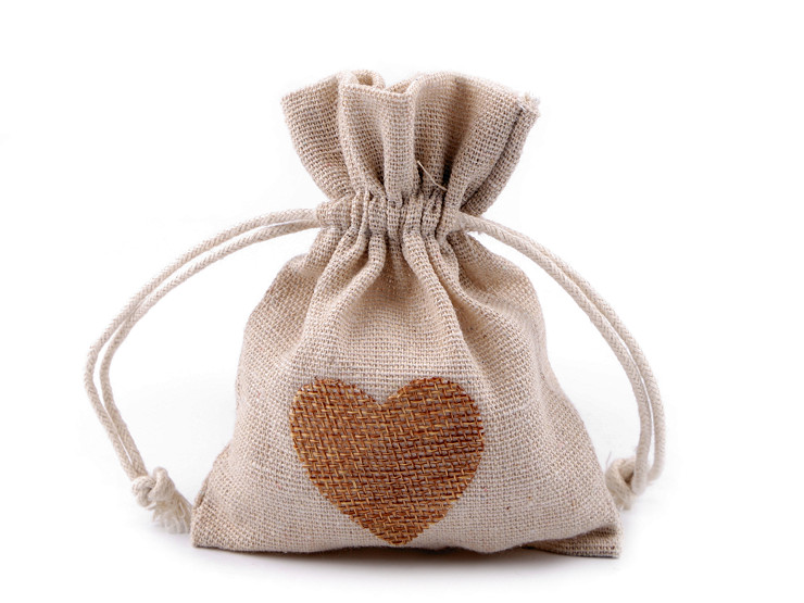 Cotton Drawstring Gift Bag, Heart 11x13 cm
