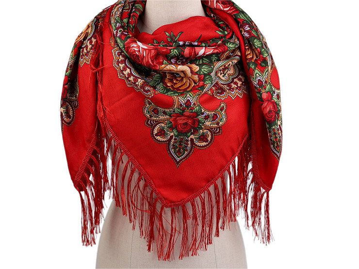 Batic / Eşarfă satinată cu motiv floral, 105x105 cm