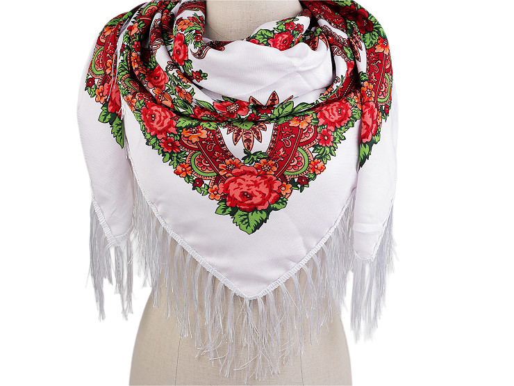 Pañuelo estilo folclórico con flecos 105x105 cm