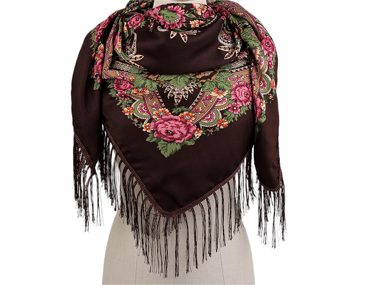 Pañuelo estilo folclórico con flecos 105x105 cm