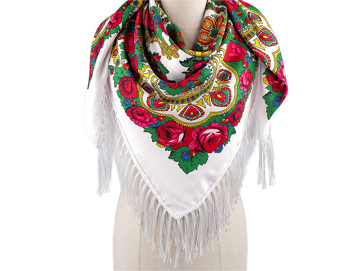 Halstuch Folklore Blumen mit Fransen 105x105 cm