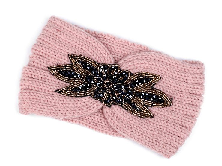 Banderolă tricotată cu floare din mărgele