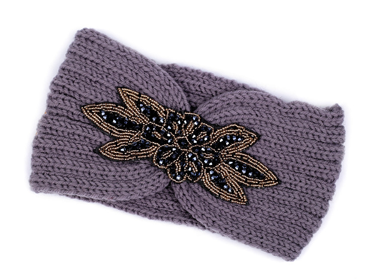Banderolă tricotată cu floare din mărgele