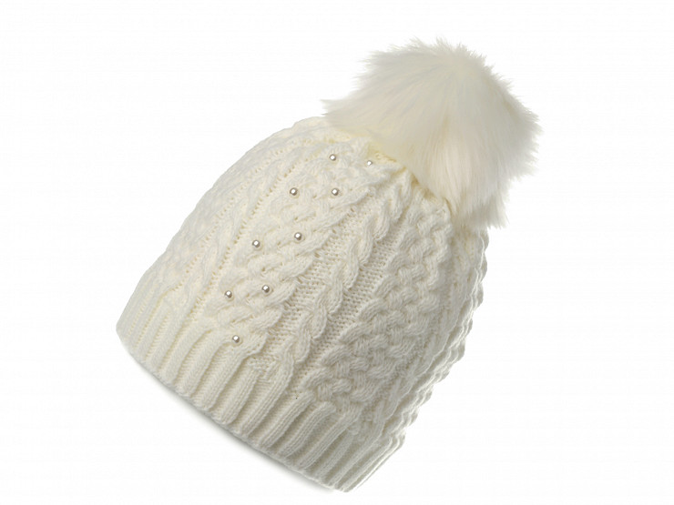 Girls Winter Hat with Beads and Pom-pom