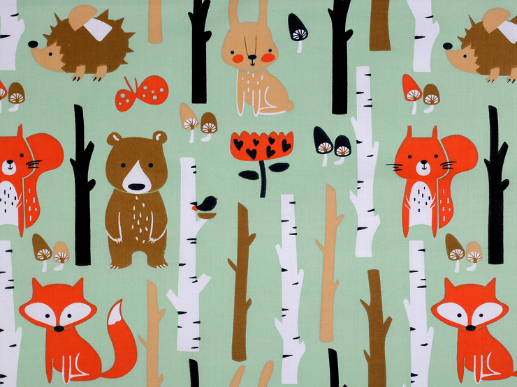 Bavlněná látka / plátno lišky v lese