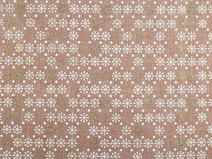 Tissu décoratif imitation jute, Imprimé pailleté Flocons de neige
