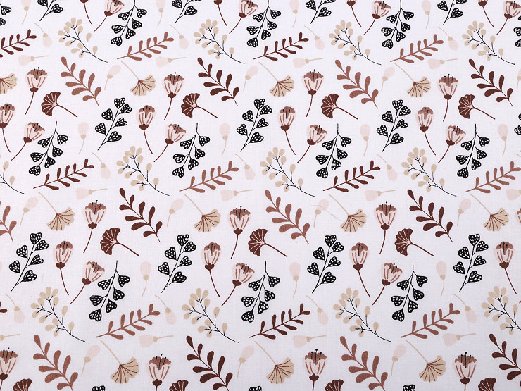 Cotton Fabric / Canvas, Flowers and Leaves