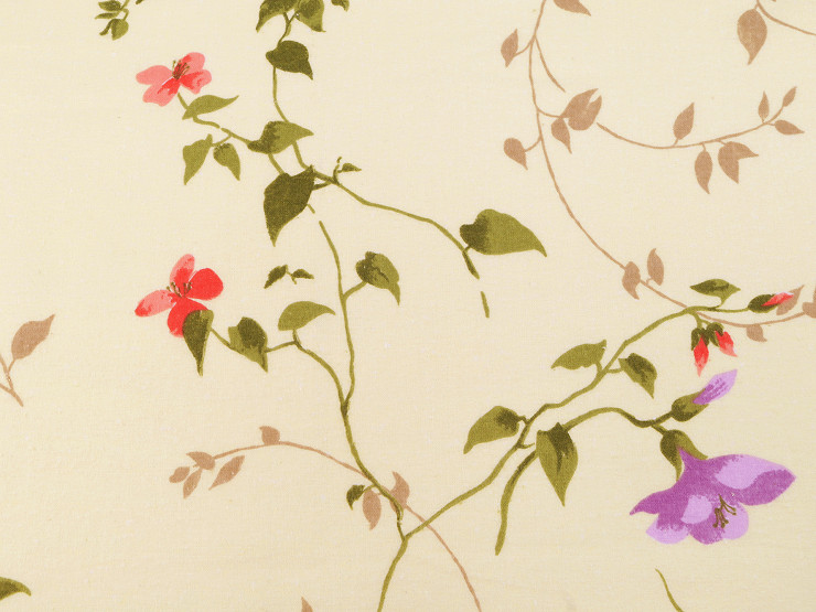 Cotton Flannel Fabric, Leaves and Flowers