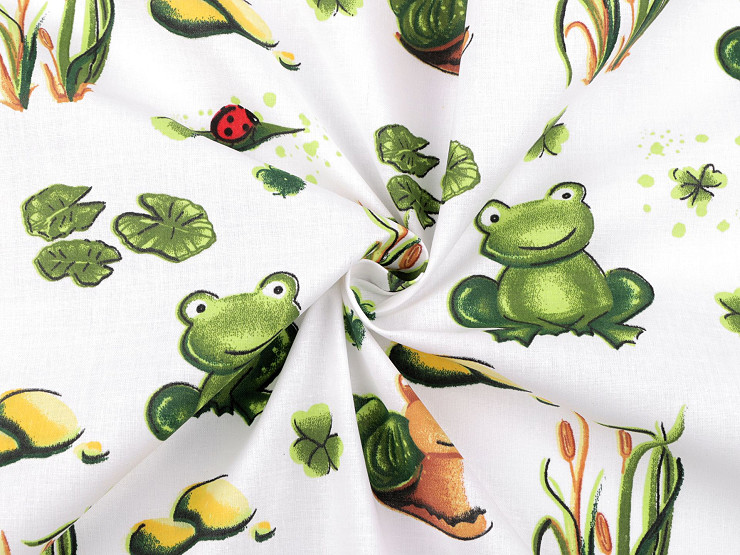 Tissu Coton Imprimé Grenouille Et Escargot - 100% Coton, 125g/m², Oeko-Tex, Motif Enfant