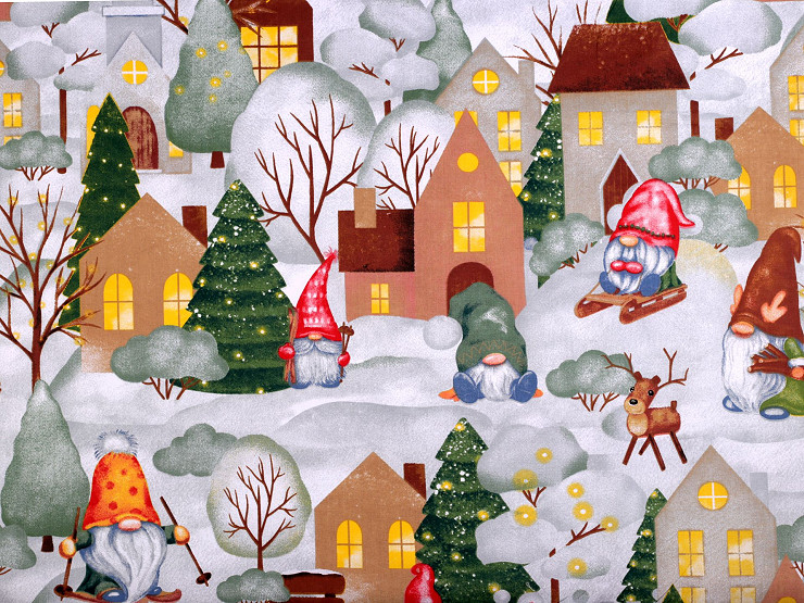 Tissu/Toile de Noël en coton, Gnomes