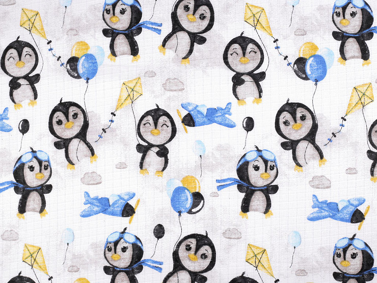 Panno di cotone/tessuto mussola, motivo: pinguino