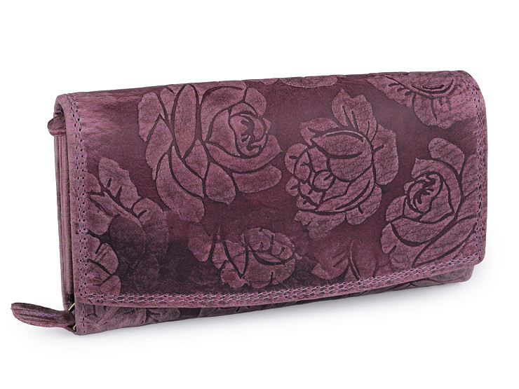 Dámská peněženka kožená s květy 10x19 cm