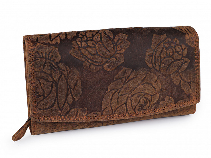 Damen Geldbörse aus Leder mit Blumen 10 x 19 cm