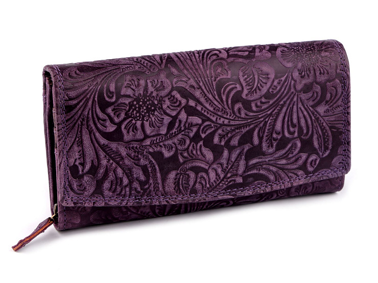 Women's leather wallet with flowers 