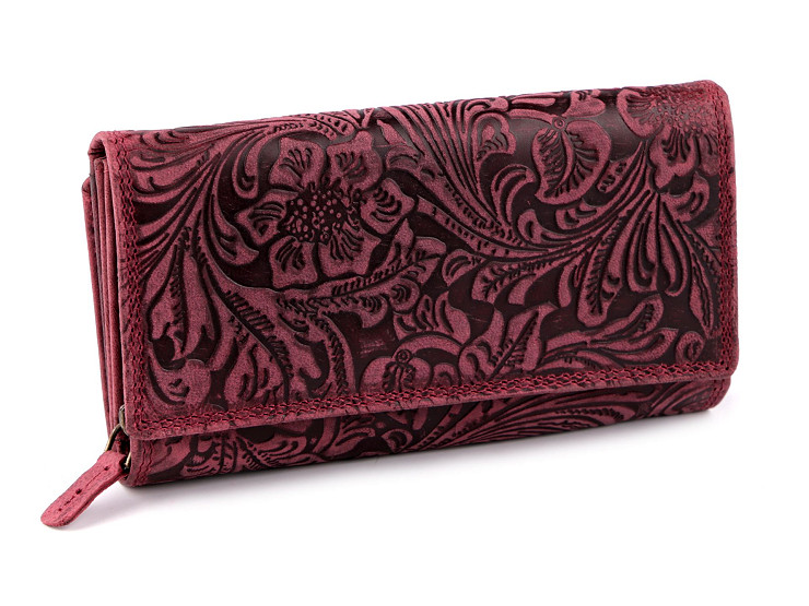 Women's leather wallet with flowers 