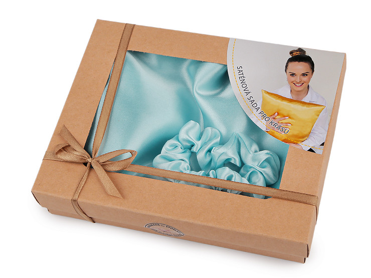 Zestaw do spania, satynowa poszewka na poduszkę i gumka do włosów 