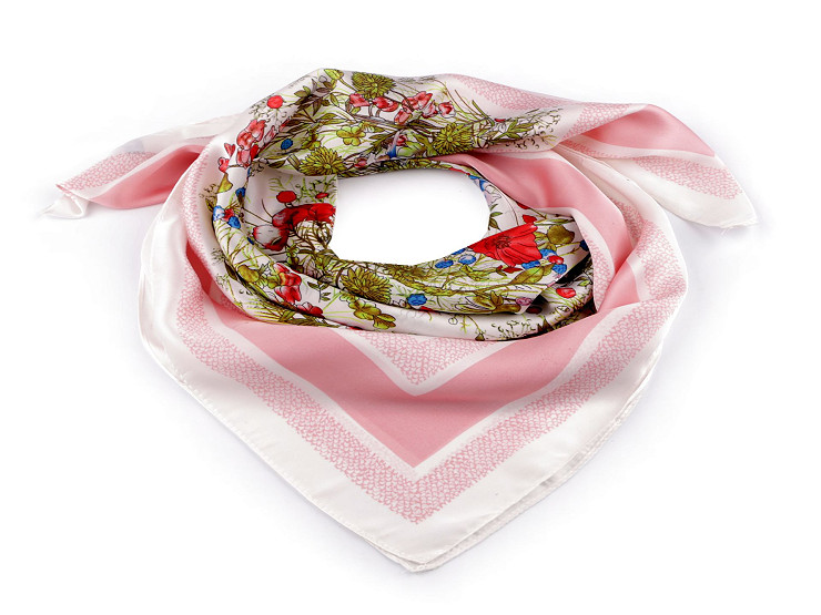 Satin scarf, meadow flowers 70x70 cm