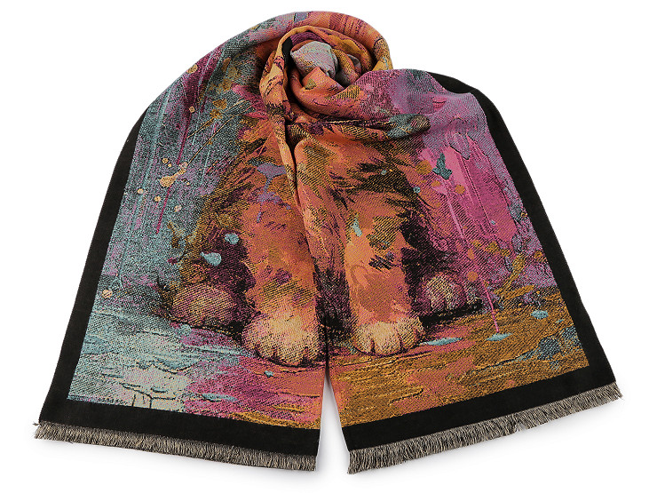  Tuch/Schal mit Fransen Katzen 60 x 190 cm