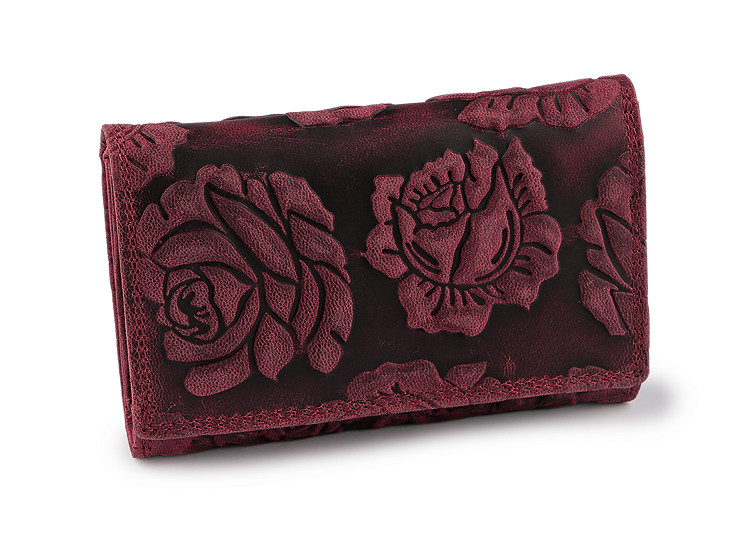  Cartera de piel para mujer, rosa, adornos 9,5x18 cm