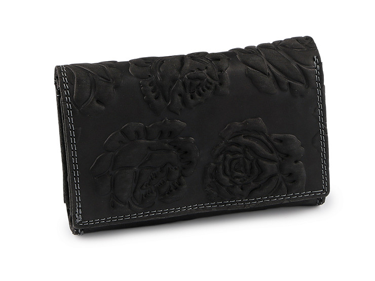  Cartera de piel para mujer, rosa, adornos 9,5x18 cm