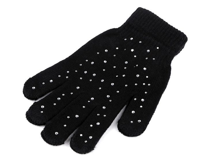 Ladies / Girls Knitted Gloves with Rhinestones