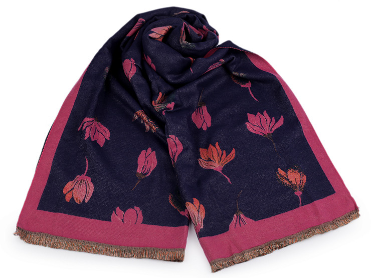 Shawl / Scarf Cashmere type with Fringes, Flowers 65x190 cm