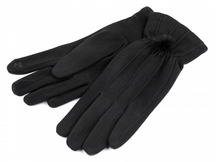 Ladies Gloves with Fur Pompom, touch screen