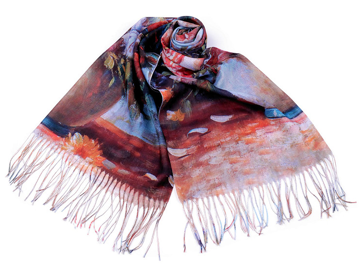 Scarf / Shawl with Fringes 70x175 cm, Painted Flowers