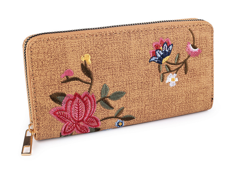 Ladies Wallet with Embroidered Flowers 9.5x19 cm