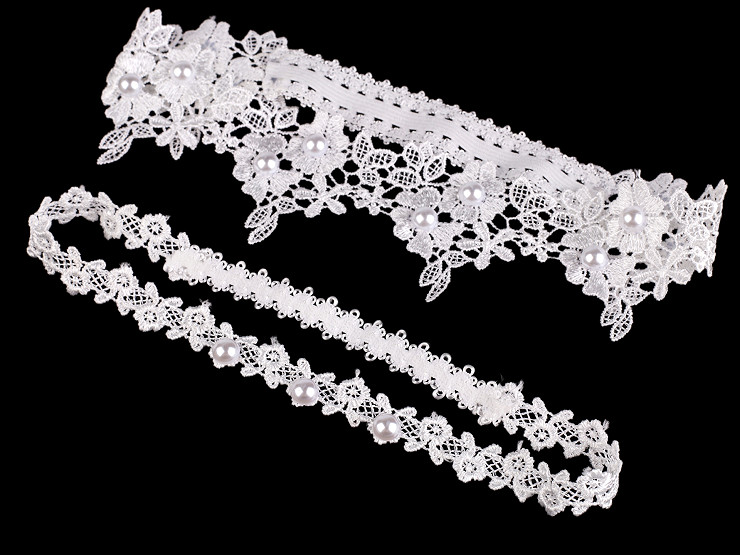 Svadobný podväzkový set čipkový s perlami