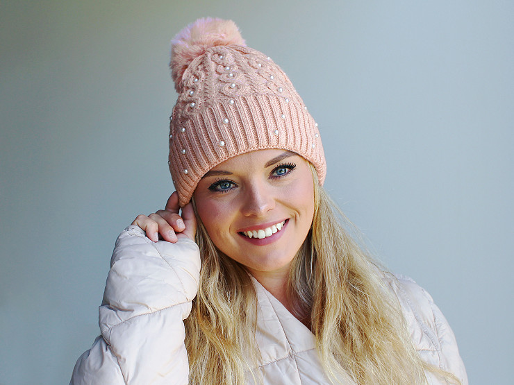 Women's / Girls' Pearl Pom Pom Winter Hat by Emi Ross 