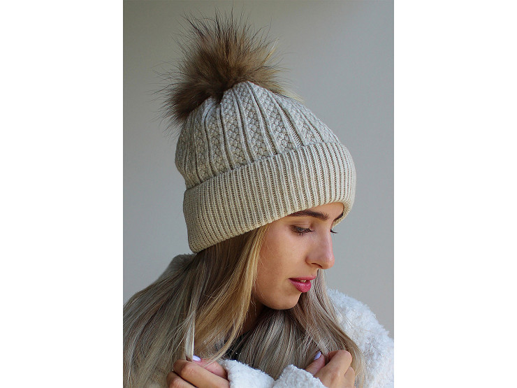 Gorro de invierno con pompón de pelo auténtico para niña/mujer, Emi Ross 