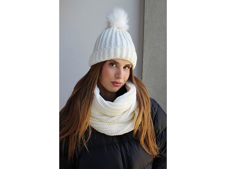 Conjunto de cuello y gorro con pompón para niña/mujer