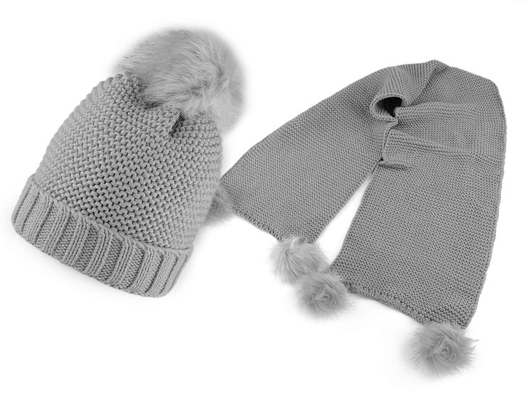 Set cappello e scialle, con pompon, da donna / ragazza