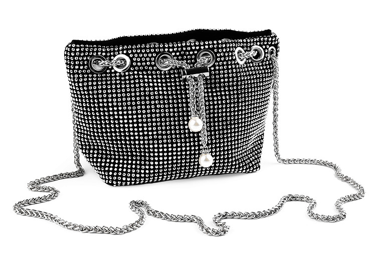 Bolso con cordón y pedrería, 25x14,5 cm
