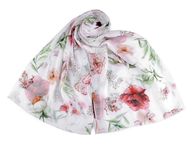 Summer scarf / shawl with painted flowers 70x180 cm