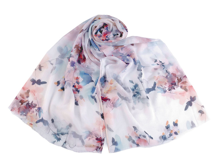 Summer scarf / shawl with painted flowers 70x180 cm