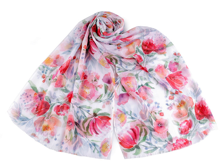 Summer scarf / shawl with painted flowers 70x180 cm