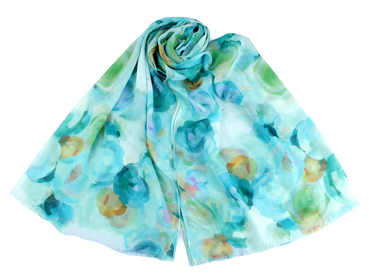 Summer scarf / shawl with painted flowers 70x180 cm