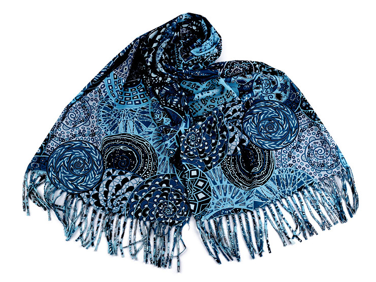 Scarf / shawl with fringes, spirals 70x180 cm