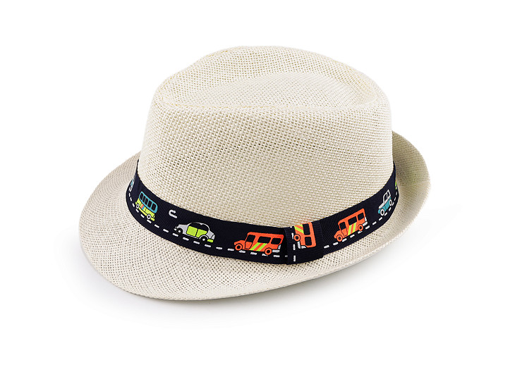 Sombrero de paja infantil para el verano, coche y dinosaurios