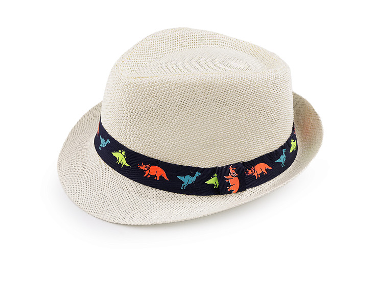 Children's summer hat / straw hat, car and dinosaurs