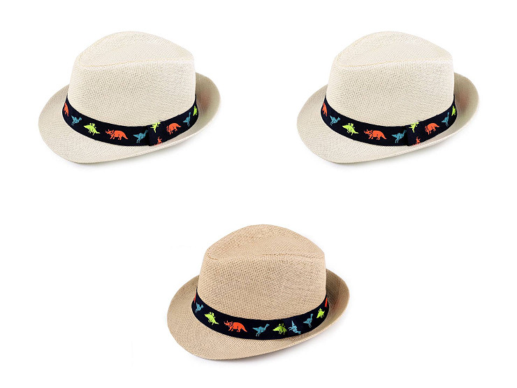Cappello estivo per bambini/cappello di paglia, motivo: auto e dinosauri - Main Image