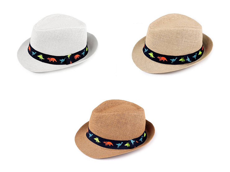 Sombrero de paja infantil para el verano, coche y dinosaurios